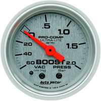 Auto Meter Gauge Ultra-Lite Vacuum/Boost 2 1/16 in. 60CMHG - 2.0BAR Mechanical Each AMT-4303M