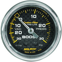 Auto Meter Gauge Carbon Fiber Vacuum/Boost 2 1/16 in. 30 in. Hg/30psi Mechanical Analog Each AMT-4703