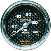 Auto Meter Gauge Carbon Fiber Oil Pressure 2 1/16 in. 100psi Mechanical Analog Each AMT-4721