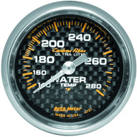 Auto Meter Gauge Carbon Fiber Water Temperature 2 1/16 in. 140-280 Degrees F Mechanical Analog Each AMT-4731