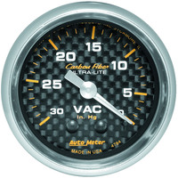 Auto Meter Gauge Carbon Fiber Vacuum 2 1/16 in. 30 in. Hg Mechanical Analog Each AMT-4784