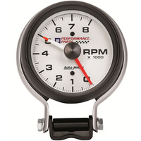 Auto Meter Gauge Tachometer 3 3/4 in. 0-8K RPM Pedestal w/ Red LINE GM Performance White Each AMT-5780-00407