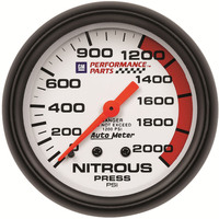 Auto Meter Gauge Nitrous Pressure 2 5/8 in. 2000psi Mechanical GM Performance White Each AMT-5828-00407