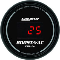 Auto Meter Gauge Sport-Comp Vacuum/Boost 2 1/16 in. 30 in. Hg/30psi Digital Black Dial w/ Red LED Digital Each AMT-6359