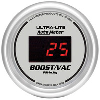 Auto Meter Gauge Ultra-Lite Ultra-Lite Vacuum/Boost 2 1/16 in. 30 in. Hg/30psi Digital Silver Dial w/ Red LED Digital Each AMT-6559