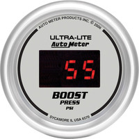 Auto Meter Gauge Ultra-Lite Ultra-Lite Boost 2 1/16 in. 60psi Digital Silver Dial w/ Red LED Digital Each AMT-6570