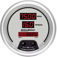 Auto Meter Gauge Ultra-Lite Ultra-Lite TACH/SPEED 3 3/8 in. 260mph/260kmh/0-10K rpm Electrical PRGRM DIG Silver w/ RD LED AMT-6587