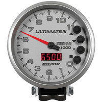 Auto Meter Gauge Ultimate III Tachometer 5 in. 0-11k RPM Pedestal Datalogging Silver Each AMT-6886