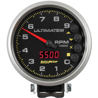 Auto Meter Gauge Ultimate III Tachometer 5 in. 0-9k RPM Pedestal Datalogging Black Analog Each AMT-6887