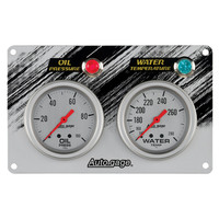 Auto Meter Gauge PANEL RACE Oil Pressure/Water Temp. 2 5/8 in. 100psi/280 Degrees F Silver AG AMT-7065