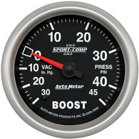 Auto Meter Gauge Sport-Comp II Vacuum/Boost 2 5/8 in. 30 in. Hg/45psi Mechanical Analog Each AMT-7608