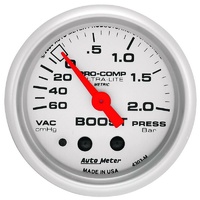 Auto Meter Ultra-Lite Series Boost/Vacuum Gauge 2-1/16" Mechanical 2.0 Bar