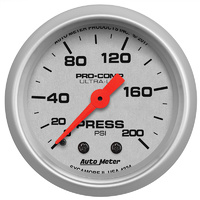 Auto Meter Ultra-Lite Series Pressure Gauge 2-1/16" Mechanical 0-200 PSI AU4334