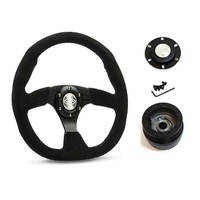 SAAS Steering Wheel Suede 14" ADR Black Flat Bottom D1-SWB-FS and SAAS boss kit for Chevrolet Corvette 1967