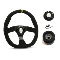 SAAS Steering Wheel Suede 14" ADR Black Flat Bottom + Indicator D1-SWB-FS2 and SAAS boss kit for Chevrolet Corvette 1967