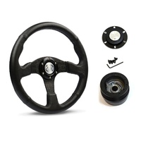 SAAS Steering Wheel Leather 14" ADR Black Spoke D1-SWB-R and SAAS boss kit for Ford F100 F150 F250 F350 Bronco 1981-1991