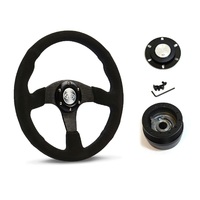 SAAS Steering Wheel Suede 14" ADR Black Spoke D1-SWB-RS and SAAS boss kit for Ford F100 F150 F250 F350 Bronco 1981-1991