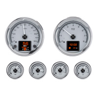 Dakota Digital Gauges HDX Series Analog/Digital Speedometer Tach Oil Pressure Fuel Level Volts Clock Silver Chrome Bezel Universal 6 Kit HDX-2024-S