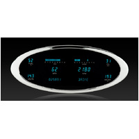 Dakota Digital Gauge Panel Series III Teal Display Chrome Bezels Universal 5 in. x 12.25 in. Multi-level Elliptical Kit VFD3-1012-C-T