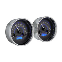 Dakota Digital Gauge Kit Universal Dual 5.4 in. Round Analog VHX System Carbon Fiber Background Alloy Style Face Blue Display VHX-1014-C-B