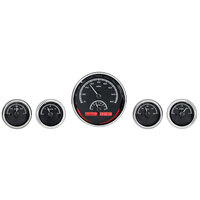 Dakota Digital Gauge Kit Universal Five Gauge Round Analog VHX System Black Background Alloy Style Face Red Display VHX-1015-K-R