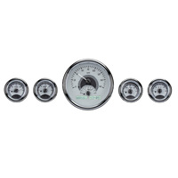 Dakota Digital Gauge Kit Universal Five Gauge Round Analog VHX System Silver Background Alloy Style Face White Display VHX-1015-S-W