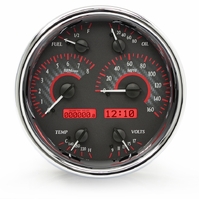 Dakota Digital Gauge Kit Universal Single 7 in. Round Analog Carbon Fiber Background Alloy Style Face Red Display VHX-1019-C-R