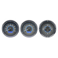 Dakota Digital Gauge Kit Universal Trio 5.4 in. Round Analog Carbon Fiber Background Alloy Style Face Blue Display VHX-1020-C-B