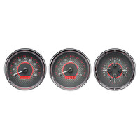 Dakota Digital Gauge Kit Universal Trio 5.4 in. Round Analog Carbon Fiber Background Alloy Style Face Red Display VHX-1020-C-R