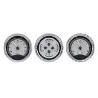 Dakota Digital Gauge Kit Universal Trio 5.4 in. Round Analog Black Background Alloy Style Face White Display VHX-1020-K-W