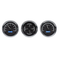 Dakota Digital Gauge Kit Universal Trio 5.4 in. Round Analog Silver Background Alloy Style Face Blue Display VHX-1020-S-B