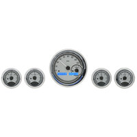 Dakota Digital Gauge Kit Universal Five Gauge Round Analog Silver Background Alloy Style Face Blue Display VHX-1022-S-B