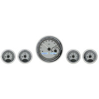 Dakota Digital Gauge Kit Universal Five Gauge Round Analog Silver Background Alloy Style Face White Display VHX-1022-S-W