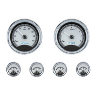 Dakota Digital Gauge Kit Universal Six Gauge Round Analog Silver Background Alloy Style Face White Display VHX-1024-S-W