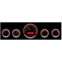 Dakota Digital Gauge Kit Universal Five Gauge Round Analog Black Background Alloy Style Face Red Display VHX-1050-K-R