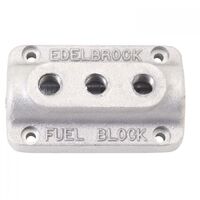 Edelbrock Fuel Distribution Block Rectangle Cast Aluminium Natural Single 3/8 in. Inlet Triple 1/4 in. Outlets Each EB1285