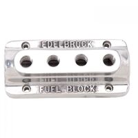 Edelbrock Fuel Distribution Block Rectangle Cast Aluminium Polished Single 3/8 in. Inlet Quad 1/4 in. Outlets Each EB12901