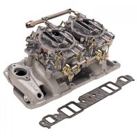 Edelbrock Carburetor and Manifold Combo Performer RPM Air-Gap Dual Quad Manifold 500 cfm AVS2 Carbs For Chevrolet Small Block Kit EB2025