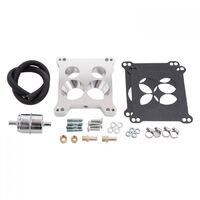 Edelbrock Carburetor Adapter 4-Hole Square Bore Carb To Spread Bore Manifold .850 in. Thick Fuel Hose Clamps Kit EB2697