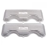 Edelbrock Valve Covers Classic Series Stock Height Cast Aluminium Satin Logo For Chevrolet Big Block W Pair EB41409