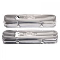 Edelbrock Valve Covers Classic Series Cast Aluminium Polished Logo For Chevrolet Small Block Pair EB4143