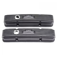 Edelbrock Valve Covers Classic Series Cast Aluminium Black Logo For Chevrolet Small Block Pair EB41433