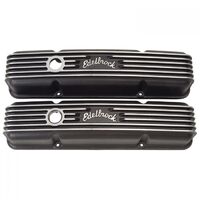 Edelbrock Valve Covers Classic Series Stock Height Cast Aluminium Black Logo For Chevrolet Small Block Pair EB41443