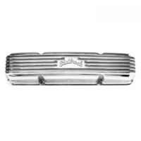 Edelbrock Valve Covers Classic Stock Height Aluminium Polished Finned Logo Small Block For Chevrolet Pair EB4145