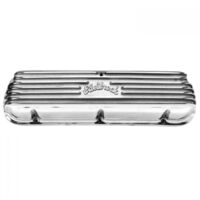 Edelbrock Valve Covers Classic Cast Aluminium Polished Ribbed Top w/ Logo For Ford Small Block Windsor Pair EB4160