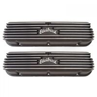 Edelbrock Valve Covers Classic Cast Aluminium Black Ribbed Top with Logo For Ford Small Block Windsor Pair EB41603