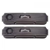 Edelbrock Valve Covers Classic Series Tall Profile Cast Aluminium Black Finned Logo For Ford FE V8 Pair EB41623