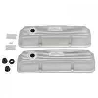 Edelbrock Valve Covers Classic Tall Cast Aluminium Natural Ribbed Top with Logo For Ford Big Block FE Pair EB41629