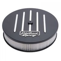 Edelbrock Air Cleaner Assembly Racing Series Round 14 in. Red Cotton Gauze Pro-Charge Stripe Black Finish Each EB41663