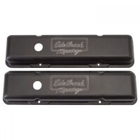 Edelbrock Valve Covers Victor Series Stock Height Aluminium Black Racing Logo For Chevrolet Small Block Pair EB41713